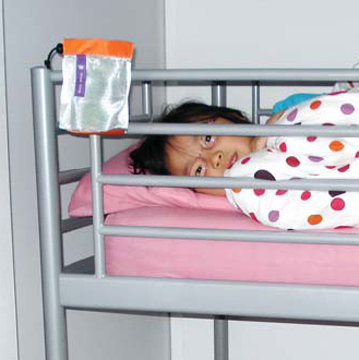 Think King cup holder attached to a bunk bed with little girl
